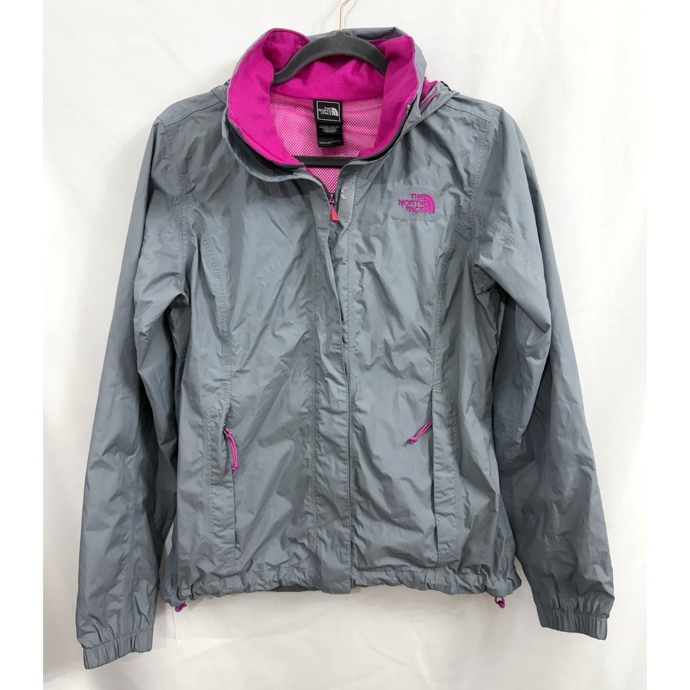 The North Face HyVent Windbreaker Rain Jacket Woman's S Hooded Shell Gray/Pink